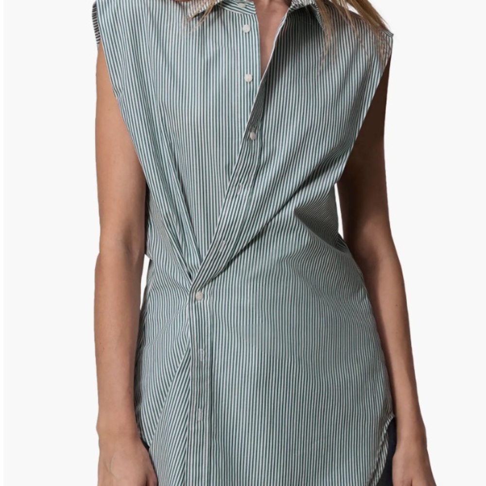 Rag & Bone Indiana Striped Asymmetric Sleeveless Button-Up Blouse, S